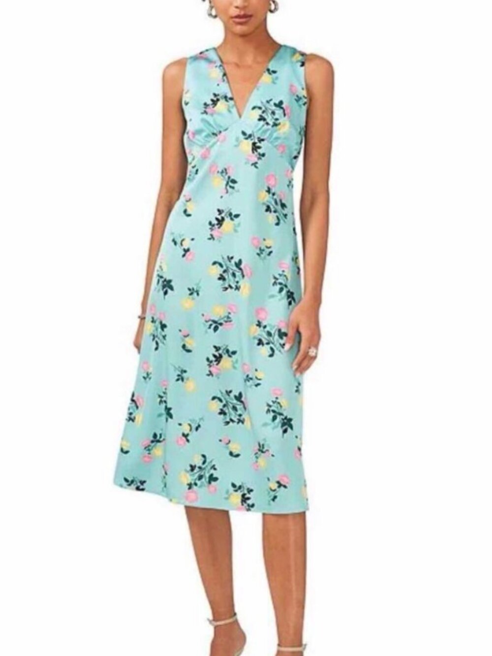NWT (Other) 1.State Sweet Nothing V-Neck Floral Midi Dress in Ocean Teal. Size 8